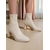 abordables Botines-Botines de piel sintética color crema con punta cuadrada para mujer, elegantes botines con tacón de bloque y cremallera para oficina, fiestas y conjuntos de otoño.