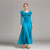 cheap Standard  Ballroom-Elegant Blue Ballroom Dance Dress with Ruffled Neckline and Long Sleeves for Latin and Social Dancing