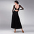 baratos Roupa de Competição-Vestido de dança de salão feminino azul marinho elegante manga longa malha gola cruzada valsa foxtrote tango competição vestido de apresentação
