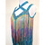 economico abito da competizione-vestito da ballo latino da donna con frange arcobaleno e strass blu, costume da competizione per samba cha cha jive