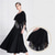 abordables Vêtements de Compétition-Robe de danse de salon pour femme, épaules dénudées, en mousseline, à volants, pour compétition de valse et de tango, avec strass – noire