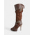 abordables Medieval &amp; Renacimiento-Botas medievales marrones por encima de la rodilla para mujer con tacones de aguja altos y diseño de correa con hebilla, botas de moda de estilo renacentista vintage para fiestas de disfraces, cosplay