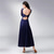 baratos Roupa de Competição-Vestido de dança de salão feminino azul marinho elegante manga longa malha gola cruzada valsa foxtrote tango competição vestido de apresentação