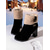 abordables Botas de moda-Botas de tacón de ante verde para mujer con puño de piel sintética, tacón grueso moderno, perfectas para vacaciones de invierno, fiestas navideñas y ocasiones festivas.