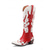 abordables Bottes à la mode-Bottes de cowboy western rouges et blanches pour femmes avec rivet pour Noël, bottes à talons confortables pour les fêtes de fin d'année et les festivités hivernales