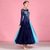 baratos Roupa de Competição-Vestido de dança de salão feminino com bordado floral em camadas de malha elegante para competição de valsa, tango e foxtrote – azul marinho &amp;azul claro