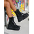 abordables Botas con plataforma-Botines de plataforma de charol negro para mujer con panel de estampado de leopardo, botas de combate con cordones gruesos y estilo urbano. &amp;salir de noche