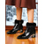 abordables Botines-Botines de piel auténtica para mujer con ribete de piel de visón, tacones de bloque con punta puntiaguda y charol, para fiesta de invierno de lujo. &amp;zapatos de noche
