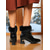 abordables Botines-Botines de piel auténtica para mujer con ribete de piel de visón, tacones de bloque con punta puntiaguda y charol, para fiesta de invierno de lujo. &amp;zapatos de noche