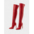 baratos Botas da moda-Botas femininas de couro sintético vermelho brilhante, cano alto, salto agulha e zíper, estilo ousado e sexy, perfeitas para saídas à noite, Natal e eventos modernos