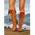 abordables Medieval &amp; Renacimiento-Botas vikingas medievales de piel sintética marrón con cordones hasta la rodilla para mujer, zapatos de disfraz renacentista retro para LARP, cosplay y festivales. &amp;representaciones teatrales