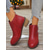 Χαμηλού Κόστους Μπότες αστραγάλου-Γυναικεία κόκκινα μποτάκια με φερμουάρ - κομψά μποτάκια από συνθετικό δέρμα με κυβικό τακούνι για χριστουγεννιάτικα, casual και επαγγελματικά ρούχα