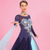 baratos Roupa de Competição-Vestido de dança de salão feminino com bordado floral em camadas de malha elegante para competição de valsa, tango e foxtrote – azul marinho &amp;azul claro