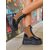 abordables Botas con plataforma-Botines de plataforma de charol negro para mujer con panel de estampado de leopardo, botas de combate con cordones gruesos y estilo urbano. &amp;salir de noche