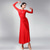 baratos Roupa de Competição-Vestido de dança de salão feminino azul marinho elegante manga longa malha gola cruzada valsa foxtrote tango competição vestido de apresentação