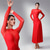 baratos Roupa de Competição-Vestido de dança de salão feminino, veludo preto, malha transparente, manga longa, elegante, tango, rumba, foxtrote, competição, vestido de apresentação