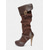 abordables Medieval &amp; Renacimiento-Botas medievales marrones por encima de la rodilla para mujer con tacones de aguja altos y diseño de correa con hebilla, botas de moda de estilo renacentista vintage para fiestas de disfraces, cosplay