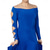 abordables Salle de Bal Standard-Robe de danse de salon pour femme, épaules dénudées, manches longues, robe de compétition de valse latine et de tango, avec manches découpées – bleu roi