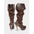 abordables Medieval &amp; Renacimiento-Botas medievales marrones por encima de la rodilla para mujer con tacones de aguja altos y diseño de correa con hebilla, botas de moda de estilo renacentista vintage para fiestas de disfraces, cosplay