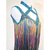 economico abito da competizione-vestito da ballo latino da donna con frange arcobaleno e strass blu, costume da competizione per samba cha cha jive