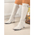 abordables Botas de moda-Botas negras hasta la rodilla para mujer con correas de hebilla con tachuelas y punta puntiaguda, botas de tacón de moda punk gótica para salir por la noche. &amp;fiestas de cosplay