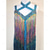 economico abito da competizione-vestito da ballo latino da donna con frange arcobaleno e strass blu, costume da competizione per samba cha cha jive