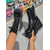 abordables Botas con plataforma-Botines de plataforma de charol negro para mujer con panel de estampado de leopardo, botas de combate con cordones gruesos y estilo urbano. &amp;salir de noche