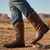 cheap Men Shoes-United States 250th Anniversary Men's Brown Faux Leather Western Boots with American Flag Design – Bold and Stylish Boots for Country Events, Concerts and Casual Outings