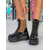 abordables Botas con plataforma-Botines de plataforma de charol negro para mujer con panel de estampado de leopardo, botas de combate con cordones gruesos y estilo urbano. &amp;salir de noche