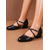 abordables Chaussures de danses latines-Chaussures de danse professionnelles noires à brides croisées pour femmes - Escarpins confortables à talon bas et bloc pour la pratique de la danse de salon et de la danse latine