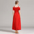 preiswerte Standard-Tanzsaal-rotes Gesellschaftstanzkleid mit schulterfreien Ärmeln, eleganter fließender Rock für Latein &amp;Gesellschaftstanz