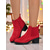 cheap Ankle Boots-Women's Red Zip-Up Ankle Boots - Stylish Block Heel Faux Suede Booties for Christmas, Office and Casual Outings