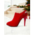 baratos Botas da moda-Botas de cano curto femininas em camurça vermelha - botas elegantes de salto alto com zíper dourado e tira de strass, perfeitas para festas de Natal, jantares festivos ou looks de inverno.