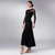 baratos Roupa de Competição-Vestido de dança de salão feminino azul marinho elegante manga longa malha gola cruzada valsa foxtrote tango competição vestido de apresentação