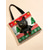 abordables Sacs à imprimés graphiques-Sac cabas de Noël pour femme, motif flocons de neige verts et jacquard, en polyester floqué, avec un chat roux festif, idéal pour les achats de Noël et les cadeaux.