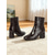 cheap Ankle Boots-Women's Burgundy Crocodile-Print Leather Ankle Boots with Block Heel and Zipper Closure – Elegant Square Toe Design for Daily and Office Wear