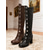 abordables Victoriano &amp; Eduardo-Botas altas hasta la rodilla de piel sintética negra para mujer con detalle de tachuelas: calzado de tacón grueso de inspiración medieval para otoño, invierno y fiestas nocturnas.