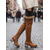 baratos Botas de neve e inverno-Botas de inverno femininas marrons acima do joelho – acabamento em pele sintética, salto bloco grosso, estilo aconchegante para o frio, perfeitas para festas e atividades ao ar livre.
