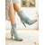 abordables Botas de moda-Botines de tacón alto con detalle de encaje para mujer en azul y blanco: elegante diseño de encaje floral, moderno, perfecto para ocasiones formales, fiestas y ropa de noche.