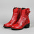 abordables Bottines-Bottines en cuir rouge pour femme avec appliqués floraux – bottines courtes vintage à talon moyen pour tenues décontractées et habillées