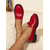 abordables Zapatillas sin cordones y mocasines de mujer-Mocasines de mujer rojos de charol con detalle de moño y suela gruesa – Zapatos elegantes sin cordones para oficina y uso diario
