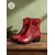 abordables Bottines-Bottines en cuir rouge pour femme avec appliqués floraux – bottines courtes vintage à talon moyen pour tenues décontractées et habillées