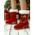 abordables Botines-Botas navideñas rojas de reno para mujer: botines festivos de piel sintética con diseño bordado, calzado cálido y acogedor para fiestas y regalos navideños.