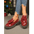 ieftine Mocasini de Damă-Loaferi din piele lacuită burgundy slip-on pentru femei cu fundiță – Pantofi chunky platform pentru ieșiri casual purtare zilnică și sărbători de Crăciun