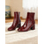 cheap Ankle Boots-Women's Burgundy Crocodile-Print Leather Ankle Boots with Block Heel and Zipper Closure – Elegant Square Toe Design for Daily and Office Wear