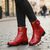 abordables Bottines-Bottines en cuir rouge pour femme avec appliqués floraux – bottines courtes vintage à talon moyen pour tenues décontractées et habillées
