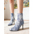 abordables Botas de moda-Botines de tacón alto con detalle de encaje para mujer en azul y blanco: elegante diseño de encaje floral, moderno, perfecto para ocasiones formales, fiestas y ropa de noche.