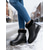 abordables Botas de nieve e invierno-Botines negros de piel sintética para mujer con puños de piel sintética y detalle de hebilla: calzado informal cómodo para otoño e invierno.