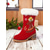 abordables Botines-Botas navideñas rojas de reno para mujer: botines festivos de piel sintética con diseño bordado, calzado cálido y acogedor para fiestas y regalos navideños.