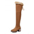 baratos Botas de neve e inverno-Botas de inverno femininas marrons acima do joelho – acabamento em pele sintética, salto bloco grosso, estilo aconchegante para o frio, perfeitas para festas e atividades ao ar livre.